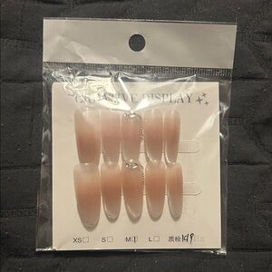 Handmade Simple / Elegant Nude Press-On Nails With Gems & Silver Tips